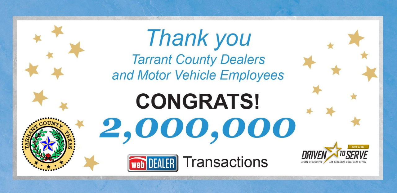 Banner Congratulating Dealers and Employees on 2,000,000 webDEALER transactions